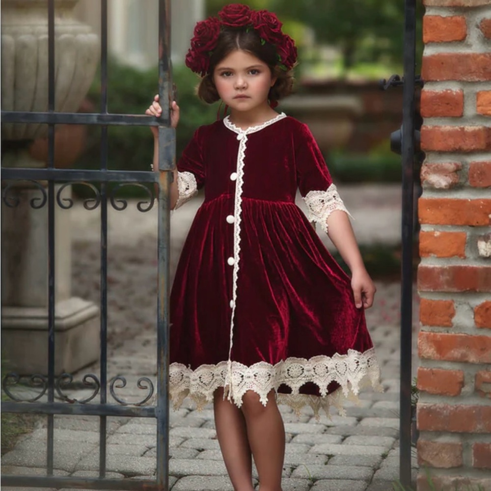 Elegant Green Velvet Kids Formal Dress-NWT